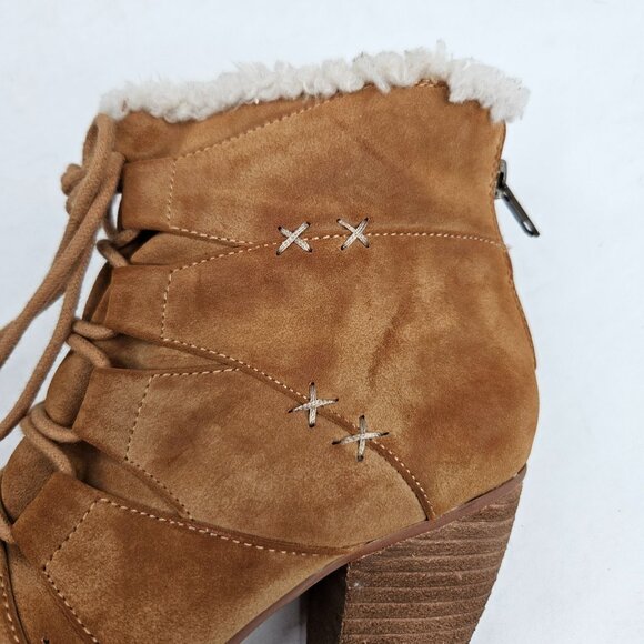 Not Rated Faux Fur Ankle Booties Brown Lace Up Block Heel Shearling Boots Sz 6.5 - Picture 13 of 13